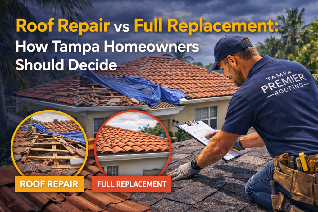 Roof Repair vs Full Replacement: How Tampa Homeowners Should Decide Roof repair vs full roof replacement decision for Tampa homeowners