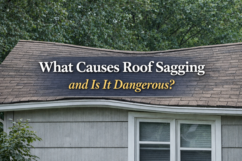 What Causes Roof Sagging and Is It Dangerous? Roof sagging on residential home showing structural roof damage in Tampa Florida